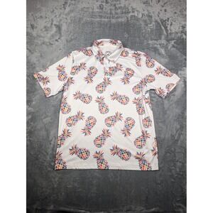 Proud 90 Polo Shirt Mens Large White Pineapple Print Golf Performance Stretch